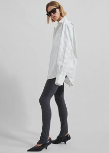 Women The Frankie Shop White Tops Anvers Striped Cotton Button Up Shirt - White/Black Stripe - Image 2