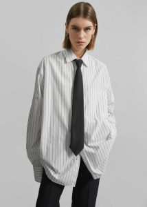 Women The Frankie Shop White Tops Anvers Striped Cotton Button Up Shirt - White/Black Stripe - Image 3