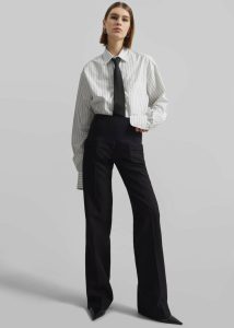 Women The Frankie Shop White Tops Anvers Striped Cotton Button Up Shirt - White/Black Stripe - Image 4