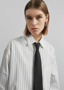 Women The Frankie Shop White Tops Anvers Striped Cotton Button Up Shirt - White/Black Stripe - Image 5