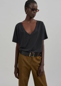Women Tops Black Asten V-Neck T-Shirt - Black The Frankie Shop