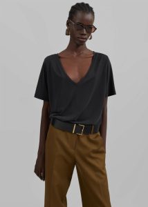 Women Tops Black Asten V-Neck T-Shirt - Black The Frankie Shop - Image 5