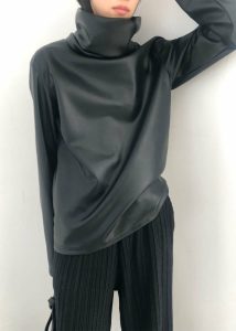 Women Tops Lofoten Mock Neck Faux Leather Top - Black Black The Frankie Shop - Image 2