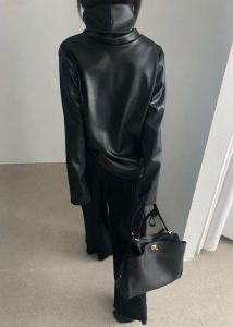 Women Tops Lofoten Mock Neck Faux Leather Top - Black Black The Frankie Shop - Image 5
