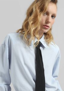 Women Tops The Frankie Shop Blue Patti Neck Tie Shirt - Sky Blue - Image 2
