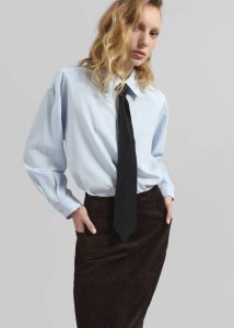 Women Tops The Frankie Shop Blue Patti Neck Tie Shirt - Sky Blue