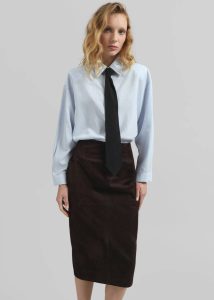 Women Tops The Frankie Shop Blue Patti Neck Tie Shirt - Sky Blue - Image 4