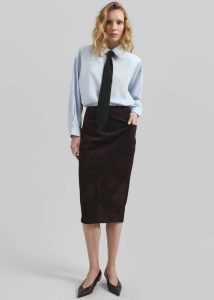 Women Tops The Frankie Shop Blue Patti Neck Tie Shirt - Sky Blue - Image 5