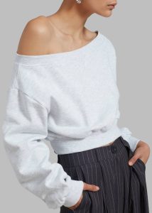 Women Tops The Frankie Shop Gine Cropped Sweatshirt - Grey Melange Grey - Image 3