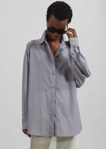 Women Tops The Frankie Shop Grey Ira Semi Sheer Button Up Shirt - Grey - Image 2