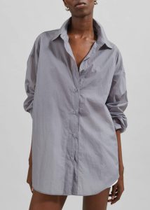 Women Tops The Frankie Shop Grey Ira Semi Sheer Button Up Shirt - Grey - Image 4