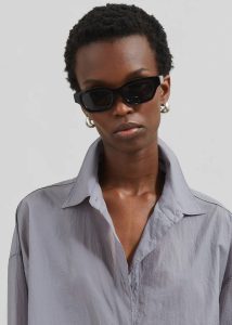 Women Tops The Frankie Shop Grey Ira Semi Sheer Button Up Shirt - Grey - Image 5