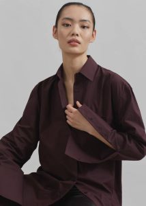 Women Tops The Frankie Shop Purple Helen Organic Cotton Long Shirt - Dark Plum - Image 2