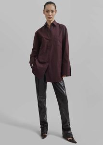 Women Tops The Frankie Shop Purple Helen Organic Cotton Long Shirt - Dark Plum