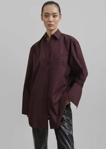 Women Tops The Frankie Shop Purple Helen Organic Cotton Long Shirt - Dark Plum - Image 4
