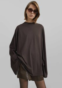 Women Tops The Frankie Shop Rio Oversized Sleeve Tee - Dark Brown Brown - Image 2