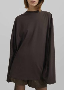 Women Tops The Frankie Shop Rio Oversized Sleeve Tee - Dark Brown Brown - Image 4