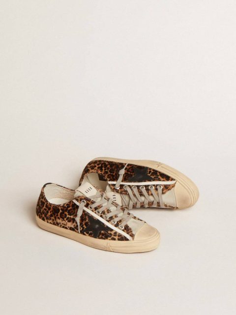 Women V-Star In Leopard Pony Skin With Black Leather Star And Heel Tab Golden Goose V-Star - Image 2