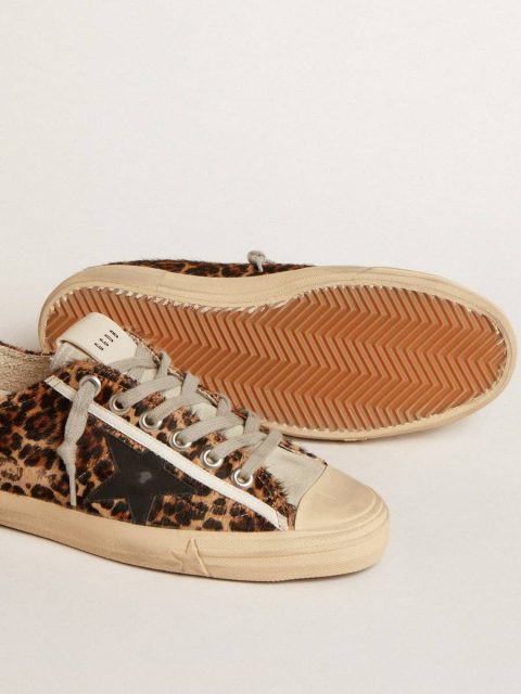 Women V-Star In Leopard Pony Skin With Black Leather Star And Heel Tab Golden Goose V-Star - Image 3