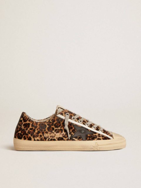 Women V-Star In Leopard Pony Skin With Black Leather Star And Heel Tab Golden Goose V-Star