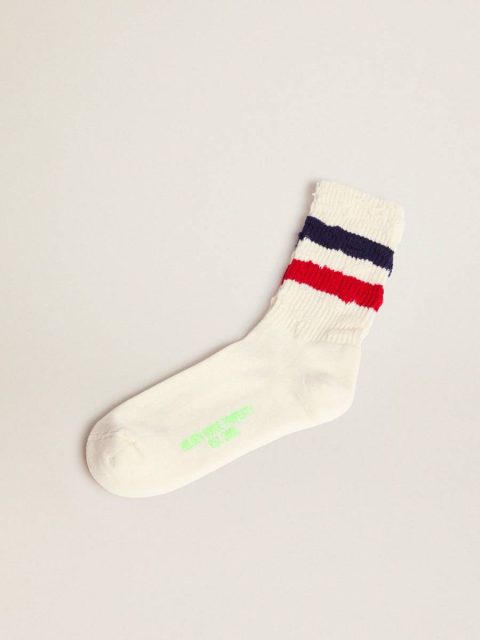 Women Vintage White Socks With Distressed Details And Two-Tone Stripes Golden Goose Socks
