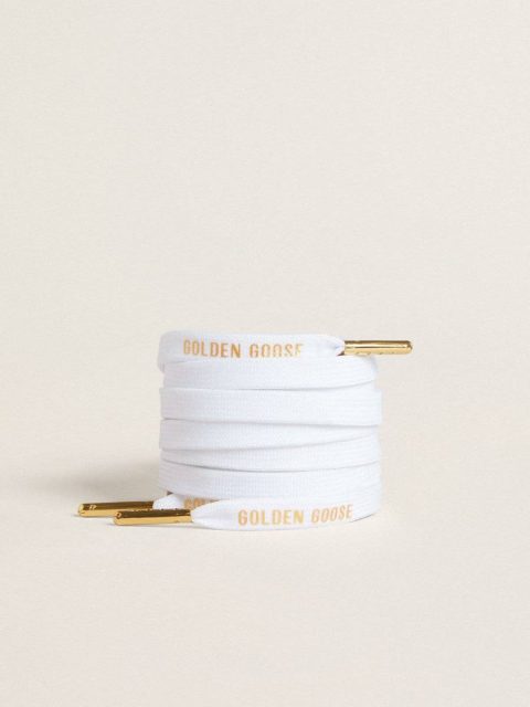 Women White Cotton Laces With Contrasting Gold Logo Golden Goose White Laces