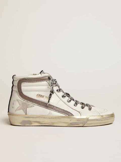 Women White Golden Goose Women's Slide With Star In White Suede And Leather Flash Slide