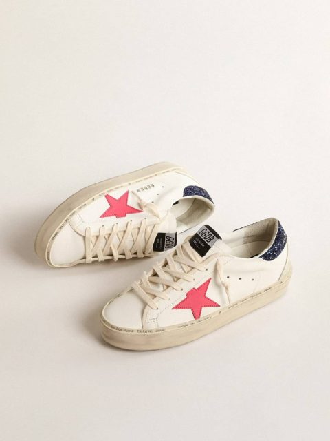Women White Hi Star With Fuchsia Leather Star And Blue Glitter Heel Tab Hi Star Golden Goose - Image 2
