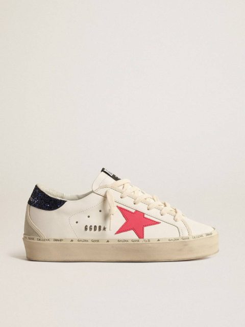Women White Hi Star With Fuchsia Leather Star And Blue Glitter Heel Tab Hi Star Golden Goose