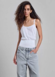 Women White Jw Anderson Pointelle Straight Neck Vest - White Tops The Frankie Shop