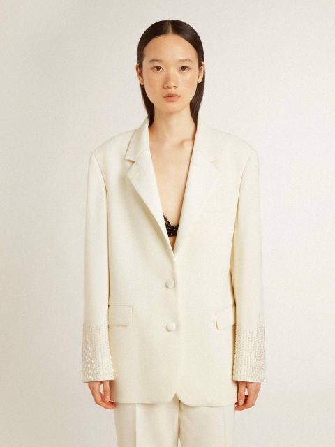 Women White Single-Breasted Oversize Jacket In White With Silk Effect And Embroidery Blazers Golden Goose - Image 2
