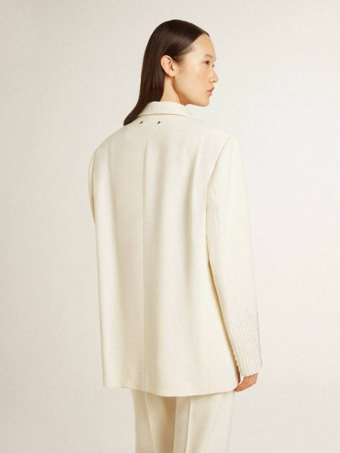 Women White Single-Breasted Oversize Jacket In White With Silk Effect And Embroidery Blazers Golden Goose - Image 4