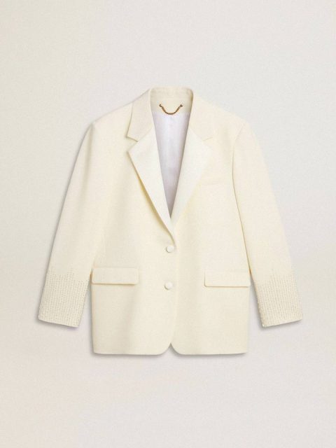 Women White Single-Breasted Oversize Jacket In White With Silk Effect And Embroidery Blazers Golden Goose