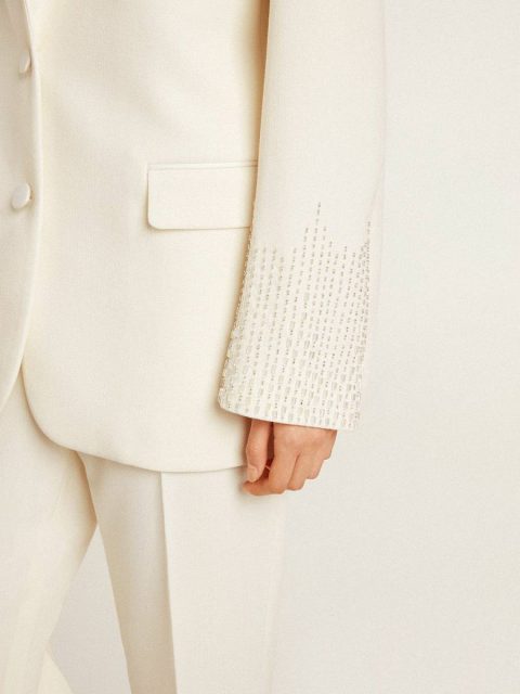 Women White Single-Breasted Oversize Jacket In White With Silk Effect And Embroidery Blazers Golden Goose - Image 5