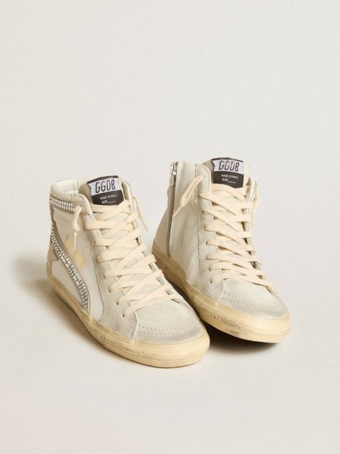 Women White Slide Slide With Nude Leather Star And Suede And Swarovski Crystal Flash Golden Goose - Image 2