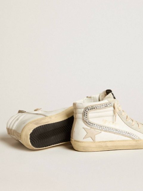 Women White Slide Slide With Nude Leather Star And Suede And Swarovski Crystal Flash Golden Goose - Image 3