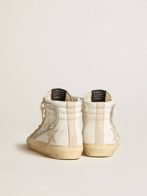 Women White Slide Slide With Nude Leather Star And Suede And Swarovski Crystal Flash Golden Goose - Image 4