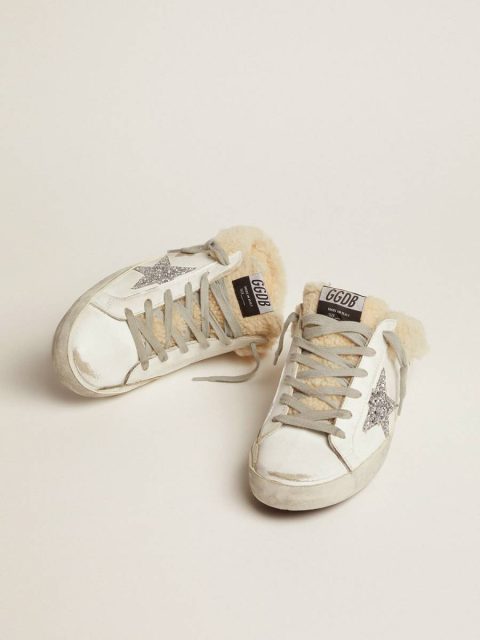 Women White Super-Star Sabot Women's Super-Star Sabot In White Leather And Shearling Lining Golden Goose - Image 2