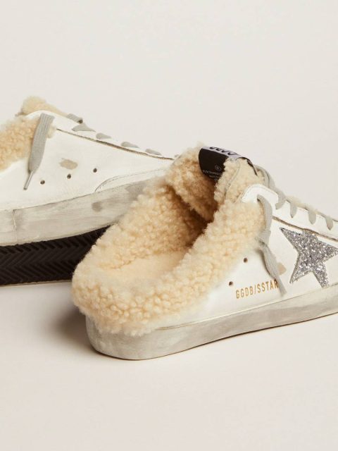 Women White Super-Star Sabot Women's Super-Star Sabot In White Leather And Shearling Lining Golden Goose - Image 3