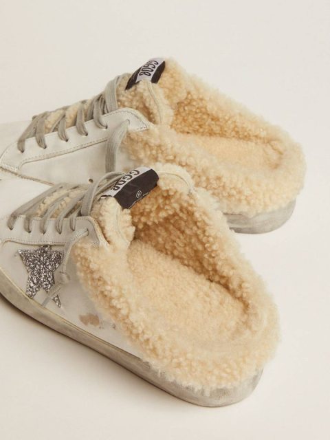 Women White Super-Star Sabot Women's Super-Star Sabot In White Leather And Shearling Lining Golden Goose - Image 4