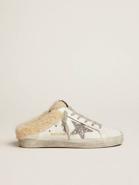 Women White Super-Star Sabot Women's Super-Star Sabot In White Leather And Shearling Lining Golden Goose