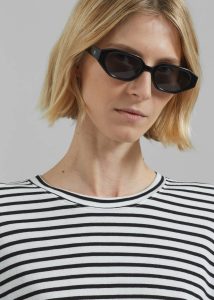 Women White Tops The Frankie Shop Salome Long Sleeve Tee - White/Black Stripe - Image 3