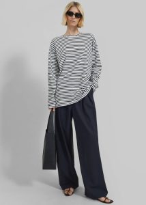Women White Tops The Frankie Shop Salome Long Sleeve Tee - White/Black Stripe - Image 4