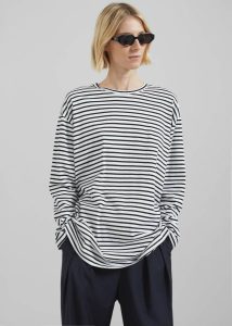 Women White Tops The Frankie Shop Salome Long Sleeve Tee - White/Black Stripe - Image 5