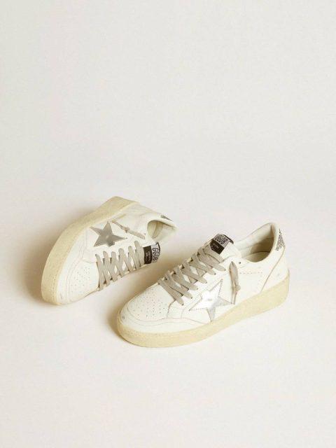 Women White Women's Ball Star With Silver Leather Star And Silver Glitter Heel Tab Ball Star Golden Goose - Image 2