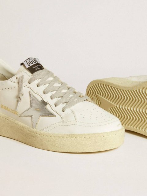 Women White Women's Ball Star With Silver Leather Star And Silver Glitter Heel Tab Ball Star Golden Goose - Image 3