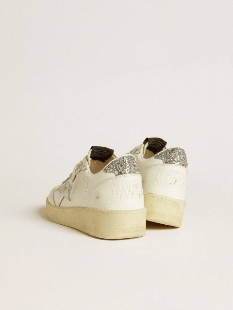 Women White Women's Ball Star With Silver Leather Star And Silver Glitter Heel Tab Ball Star Golden Goose - Image 4