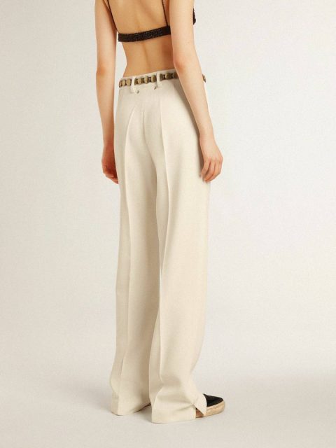 Women White Women's Loose Pants In Worn-White Tailored Fabric Jeans & Pants Golden Goose - Image 2