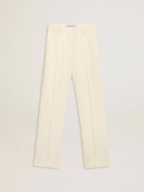 Women White Women's Loose Pants In Worn-White Tailored Fabric Jeans & Pants Golden Goose