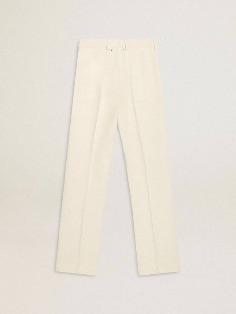 Women White Women's Loose Pants In Worn-White Tailored Fabric Jeans & Pants Golden Goose - Image 5
